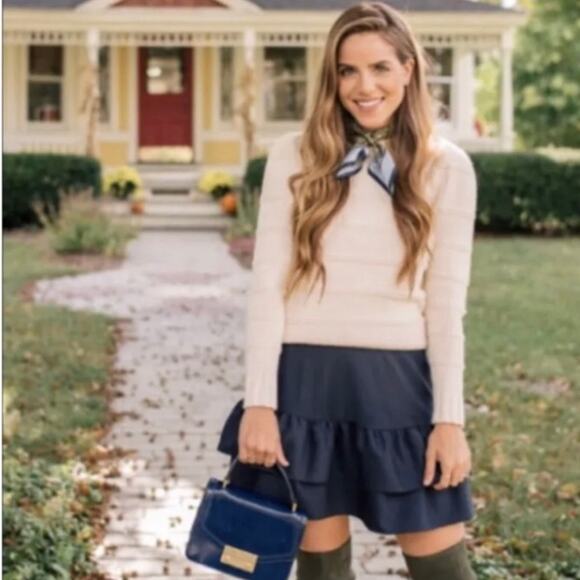 JCrew Navy Blue Wool Blend Preppy Tiered Ruffle Elastic Waist Skirt Size 8 - Picture 8 of 14